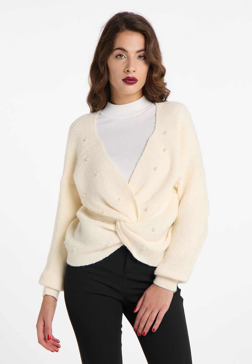 Strickpullover mit Knotendetail und Perlen