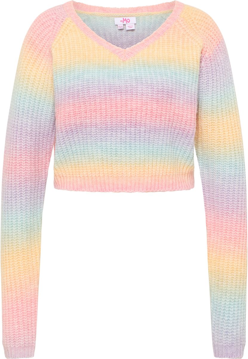 Pastell-Regenbogen Strickpullover in Cropped-Optik