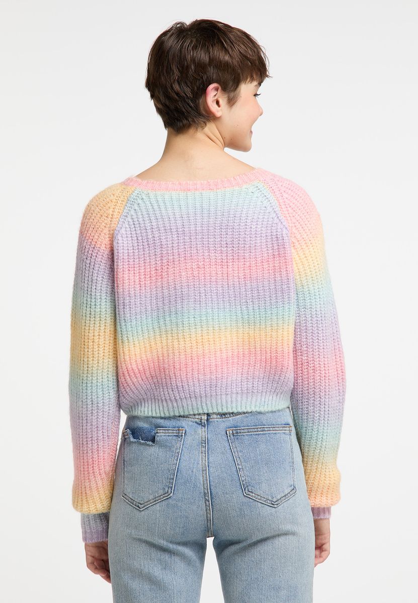 Pastell-Regenbogen Strickpullover in Cropped-Optik