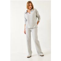 Rippstrick Polo Set mit weiter Hose
