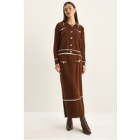 Geripptes Strick-Set mit Cardigan und Rock