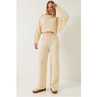 Zopfstrick-Set mit Kurzpullover und Hose