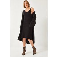 Rippstrick-Kleid und Cardigan-Set