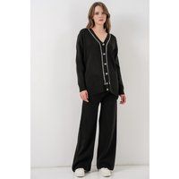 Strick-Cardigan und Weit Geschnittene Hose Set
