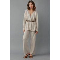 V-Ausschnitt Cardigan und Weitbeiniges Strick-Set