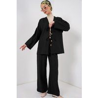 Set aus V-Ausschnitt-Cardigan und Hose