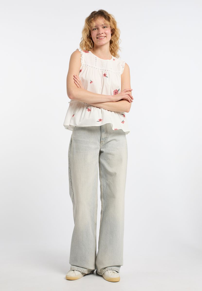 Bluse mit Blumenstickerei und Spitze