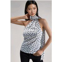 Asymmetrische Polka-Dot-Schalbluse