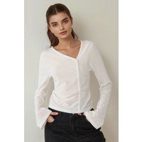 Asymmetrische Waffelstrick-Bluse mit Struktur