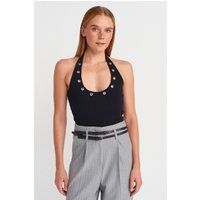 Geripptes Halterneck-Top mit Ösen