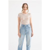 Mesh-Top mit Blumenstickerei