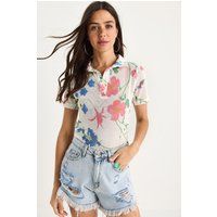 Transparentes Polo-Oberteil mit Blumenmuster