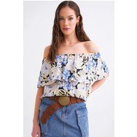 Schulterfreie Bluse mit Blumenmuster