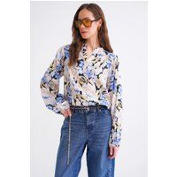Blumig bedruckte Bluse mit Stehkragen