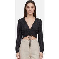Kurze Plissee-Bluse mit V-Ausschnitt