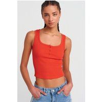 Geripptes Crop-Top mit Knopfleiste