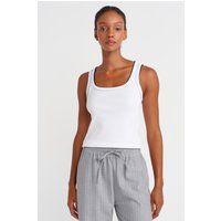 Rippstrick-Tanktop mit Kontrastbesatz