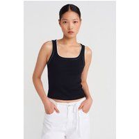 Rippstrick-Tanktop mit Kontrastbesatz