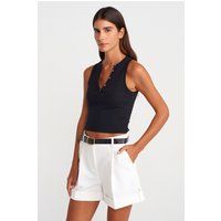 Geripptes Henley Crop Top