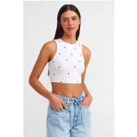 Geripptes Crop-Top mit Herzstickerei