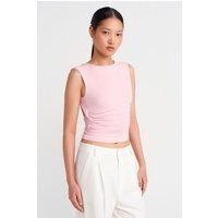 Ärmelloses gerafftes rückenfreies Crop-Top