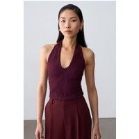 Kurzes Spitzen-Neckholder-Top