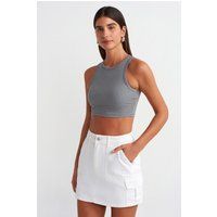 Geripptes ärmelloses Strick-Crop-Top