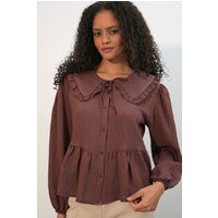 Strukturierte Babydoll-Bluse mit Rüschen