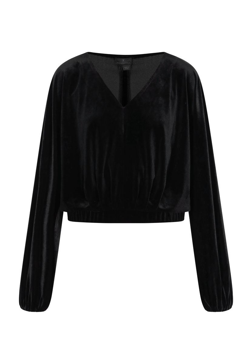 Samt-Blouson-Top mit V-Ausschnitt