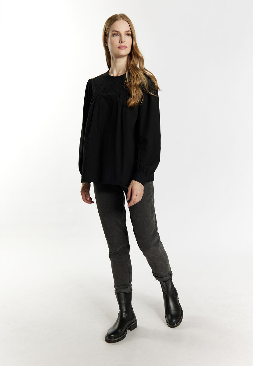 Bestickte Baumwollbluse mit Falten