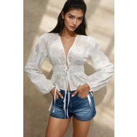 Bestickte Bluse mit Ballonärmeln
