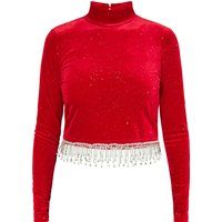 Crop-Top aus Samt mit Strassfransen