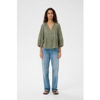 Punktemuster-Bluse mit V-Ausschnitt