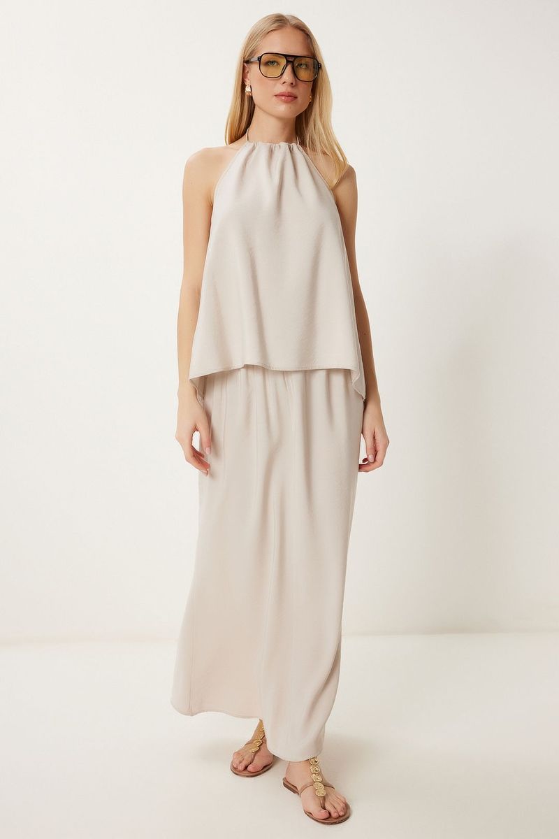 Elegante Halterneck-Bluse und Maxirock