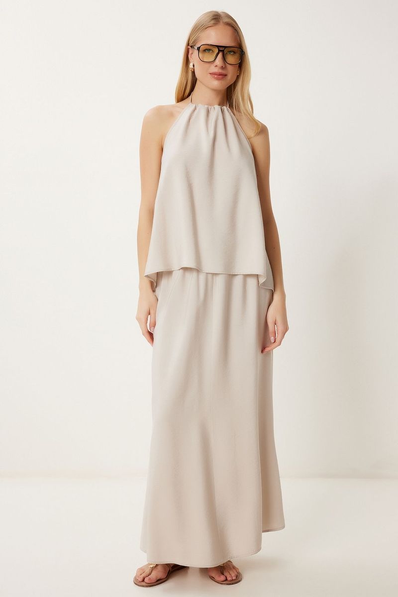 Elegante Halterneck-Bluse und Maxirock