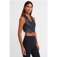 Taillierte Kunstleder-Crop-Weste