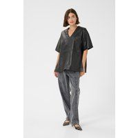 Oversize Lederbluse mit V-Ausschnitt
