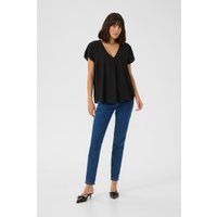 Kurzarm-Bluse mit V-Ausschnitt und Falte