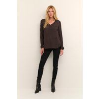 Fließende V-Ausschnitt Crinkle-Textur Bluse