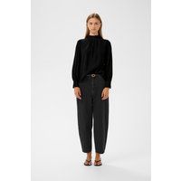 Hochgeschlossene Crinkle-Bluse mit breiten Manschetten