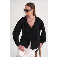 Entspannte Seersucker-Bluse mit Bindeband