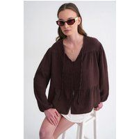 Relaxte Seersucker-Bluse mit Bändern