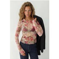 Transparentes Langarm-Top mit Blumenmuster
