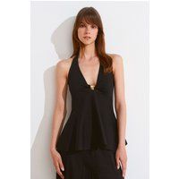 Halterneck-Stricktop mit Peplum-Saum