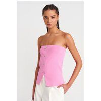 Geripptes Bandeau-Top mit Knöpfen