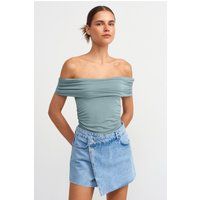 Drapiertes schulterfreies Jersey-Top