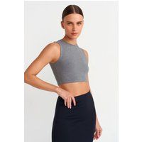 Rippstrick-Crop-Top mit Stehkragen