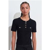 Geripptes Henley-Oberteil mit Taschen