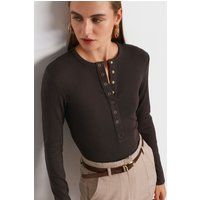 Rippstrick-Henley-Top mit Knöpfen