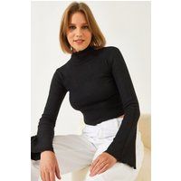 Geripptes Crop-Top mit Glockenärmeln